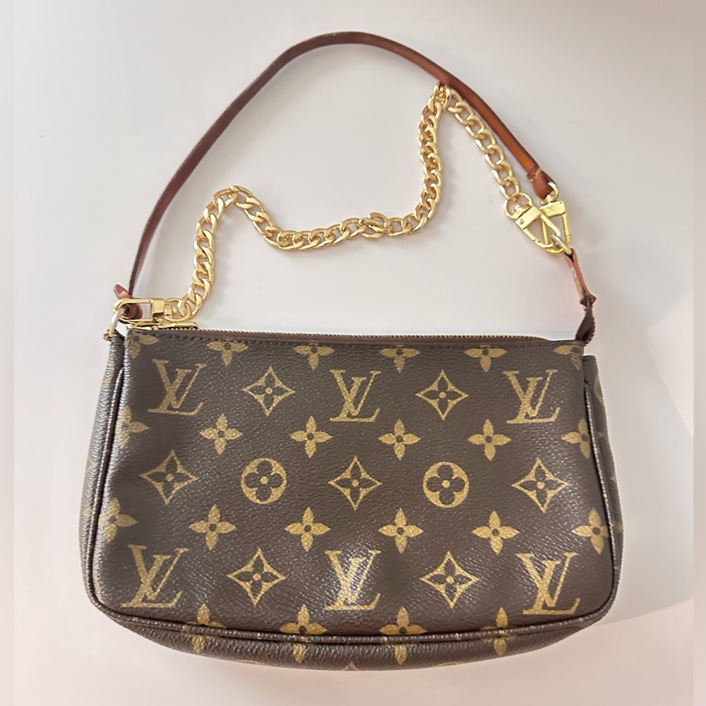 Louis Vuitton Brown Monogram Mini Pochette with Gold Hardware